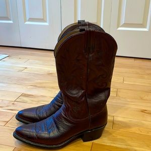 Sheplers Burgundy 14” shaft western leather sole pointed toe cowboy boots